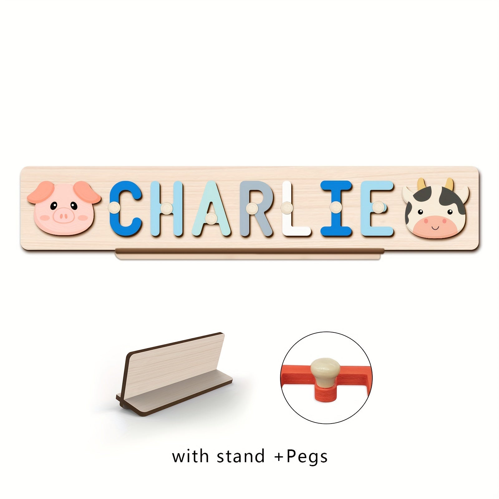 Name Puzzle, Baby-Blue Color Personalized Name Puzzle With 2 Elements, Early Learning Toys, Birthday Gifts, Toys