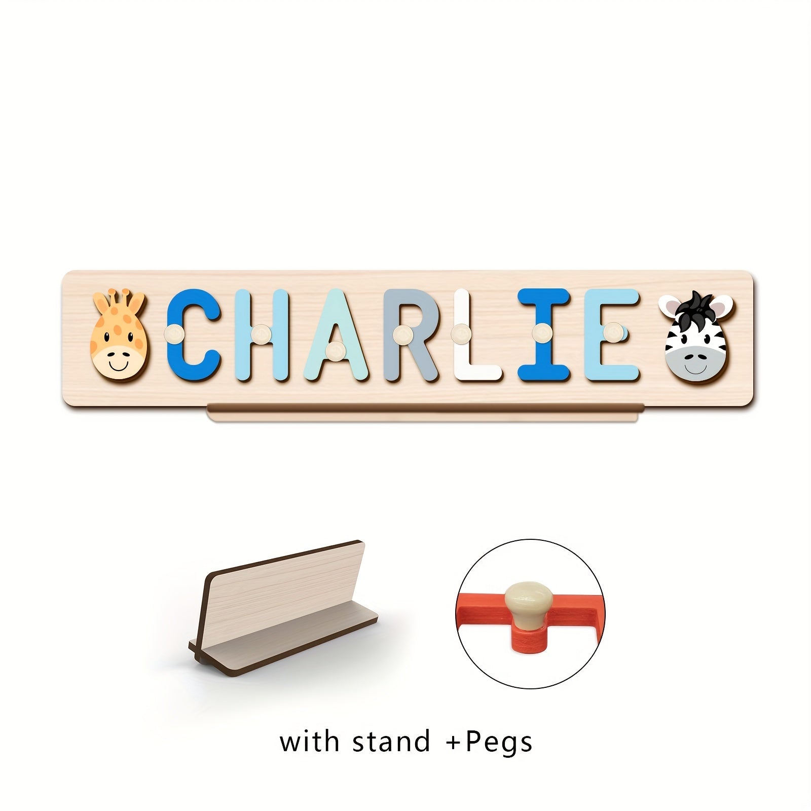 Name Puzzle, Baby-Blue Color Personalized Name Puzzle With 2 Elements, Early Learning Toys, Birthday Gifts, Toys