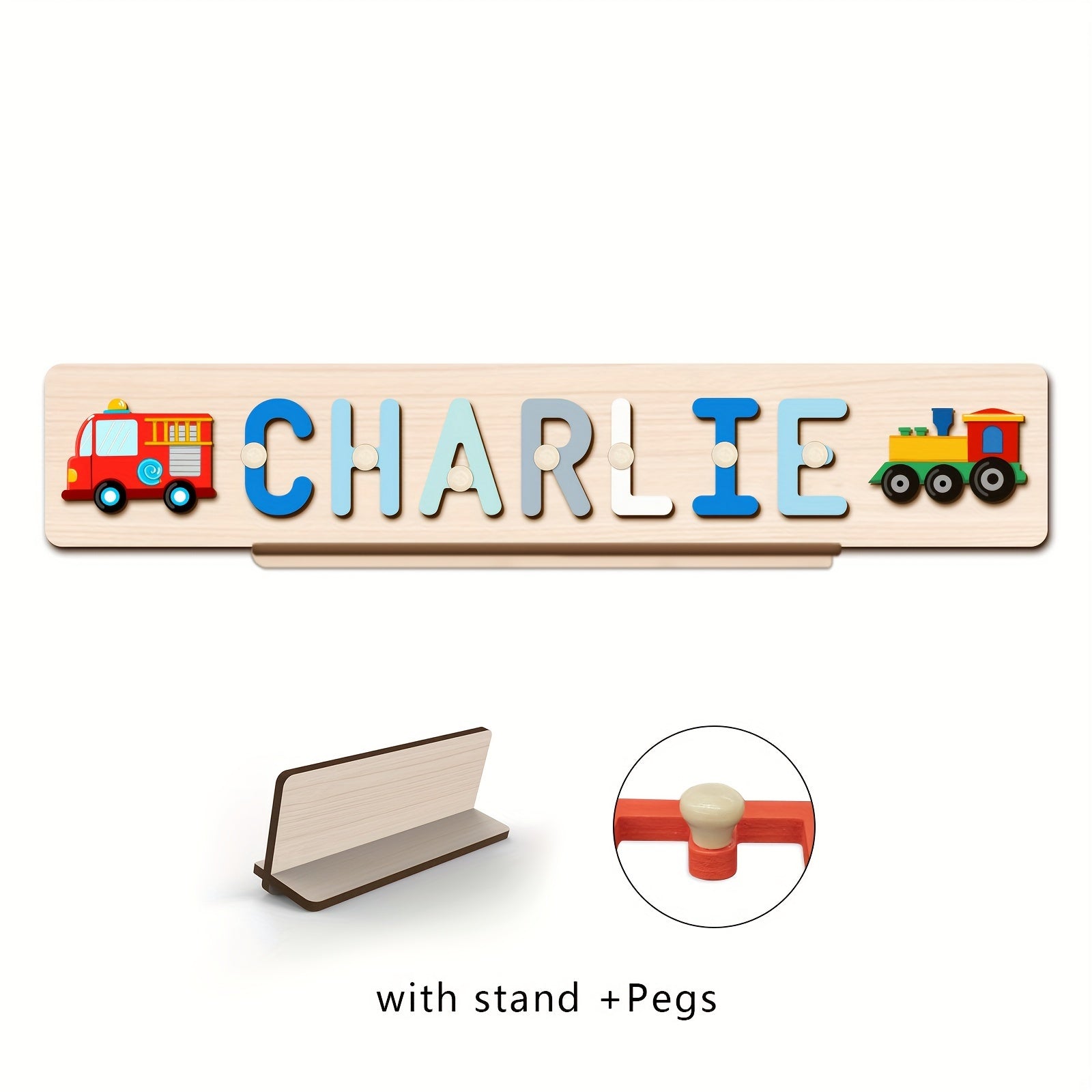 Name Puzzle, Baby-Blue Color Personalized Name Puzzle With 2 Elements, Early Learning Toys, Birthday Gifts, Toys