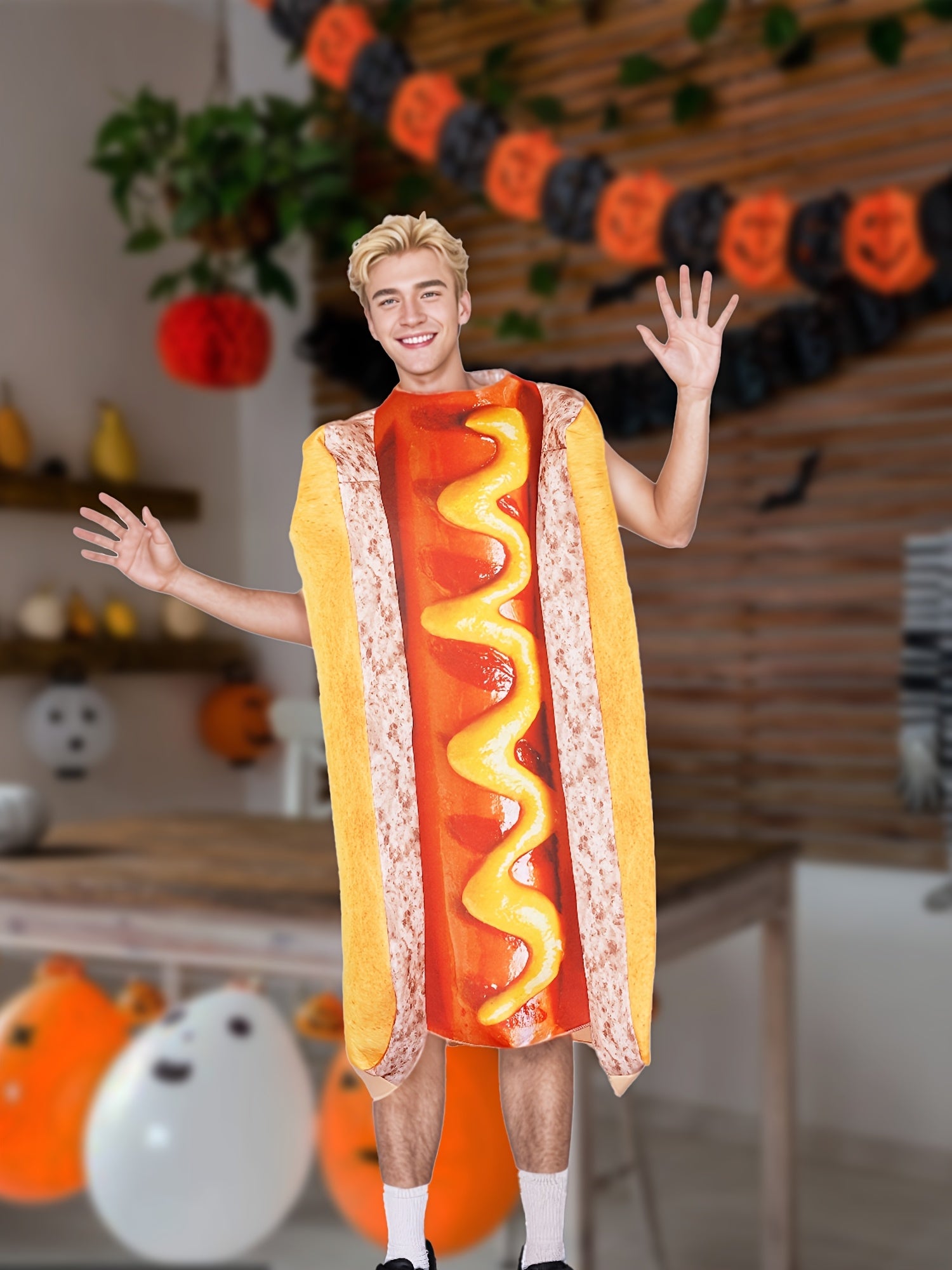 Adult Hot Dog Sponge Costume Set, Halloween Party Outfit, 3D Fun Design, Unisex Celebration Wear