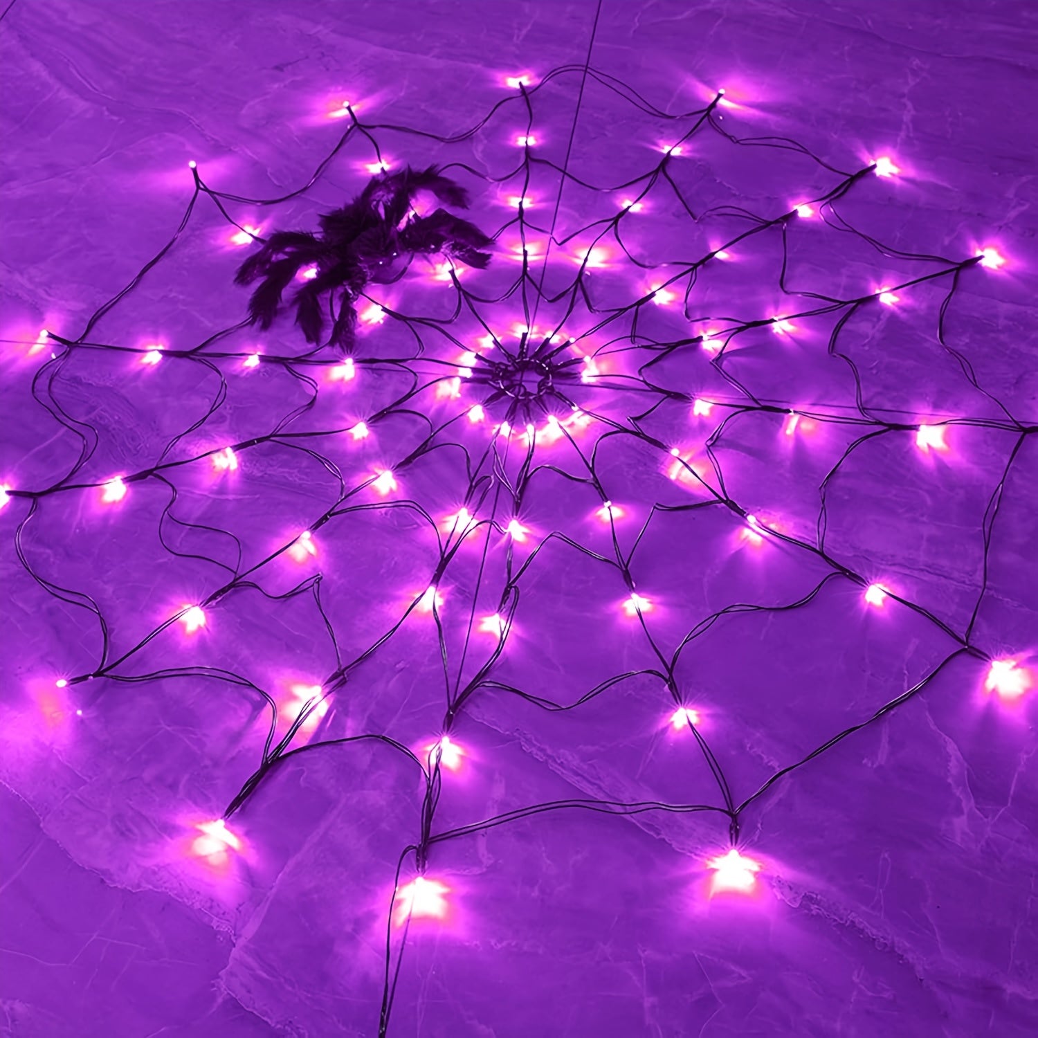[Halloween Spider Web Light] 70 LEDs Halloween Spider Web Light Decoration, Battery Operated with Polished Metal Finish, 8 Lighting Modes, Novel Lighting Fixtures, Rope Lamps