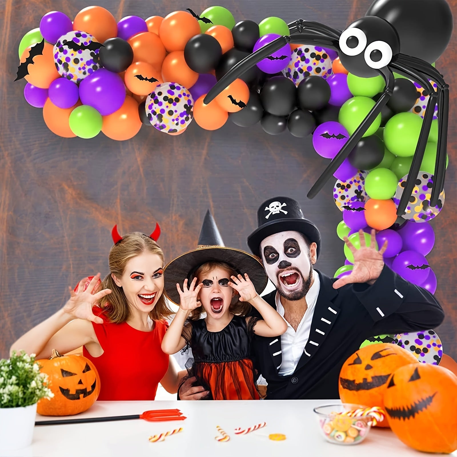102pcs/Set Halloween Theme Purple Green Orange Black Balloon and Purple Confetti Balloon Garland Arch Kit for Halloween Party Decorations Holiday Party Decoration Supplies