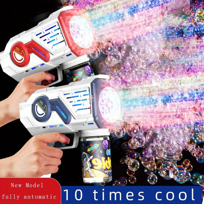 10-Hole Space Bubble Gun - Red/Blue Plastic Bubble Blower with Ergonomic Grip, No Batteries or Liquid Needed, Portable Outdoor Toy for Family Fun, Parties & Backyard Play, Bubble Gun for Party, Playful Design, Durable Constru