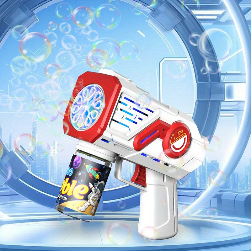 10-Hole Space Bubble Gun - Red/Blue Plastic Bubble Blower with Ergonomic Grip, No Batteries or Liquid Needed, Portable Outdoor Toy for Family Fun, Parties & Backyard Play, Bubble Gun for Party, Playful Design, Durable Constru