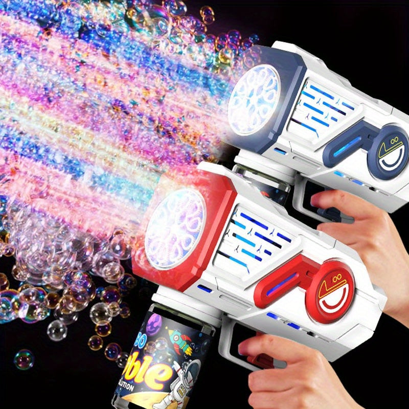 10-Hole Space Bubble Gun - Red/Blue Plastic Bubble Blower with Ergonomic Grip, No Batteries or Liquid Needed, Portable Outdoor Toy for Family Fun, Parties & Backyard Play, Bubble Gun for Party, Playful Design, Durable Constru