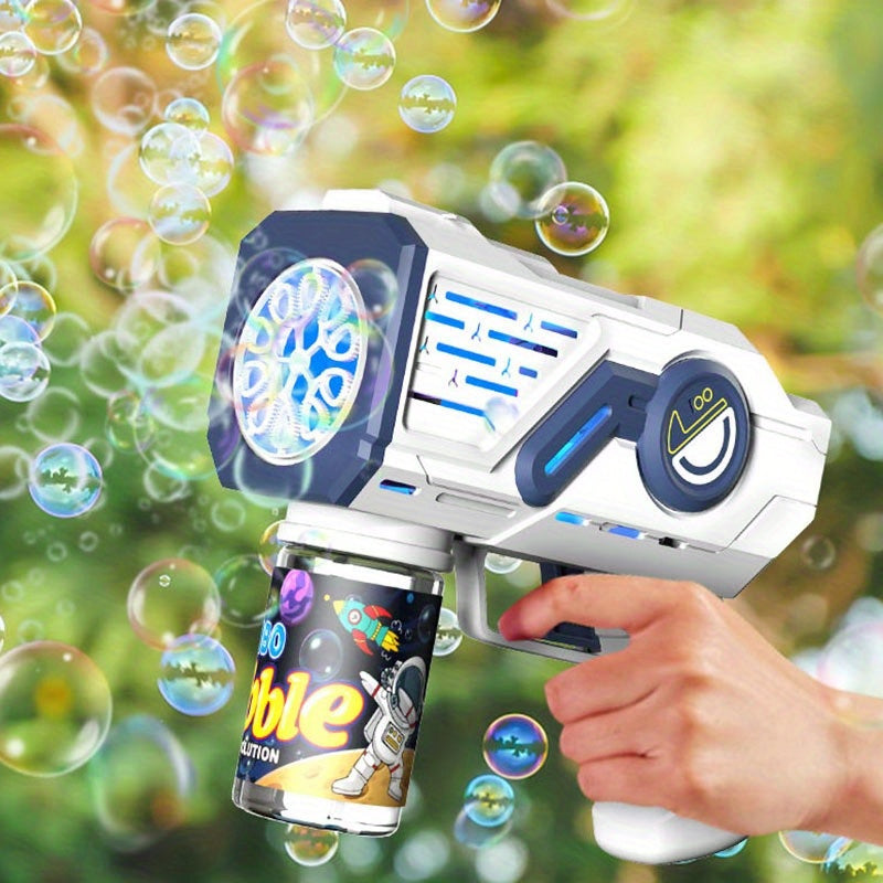 10-Hole Space Bubble Gun - Red/Blue Plastic Bubble Blower with Ergonomic Grip, No Batteries or Liquid Needed, Portable Outdoor Toy for Family Fun, Parties & Backyard Play, Bubble Gun for Party, Playful Design, Durable Constru
