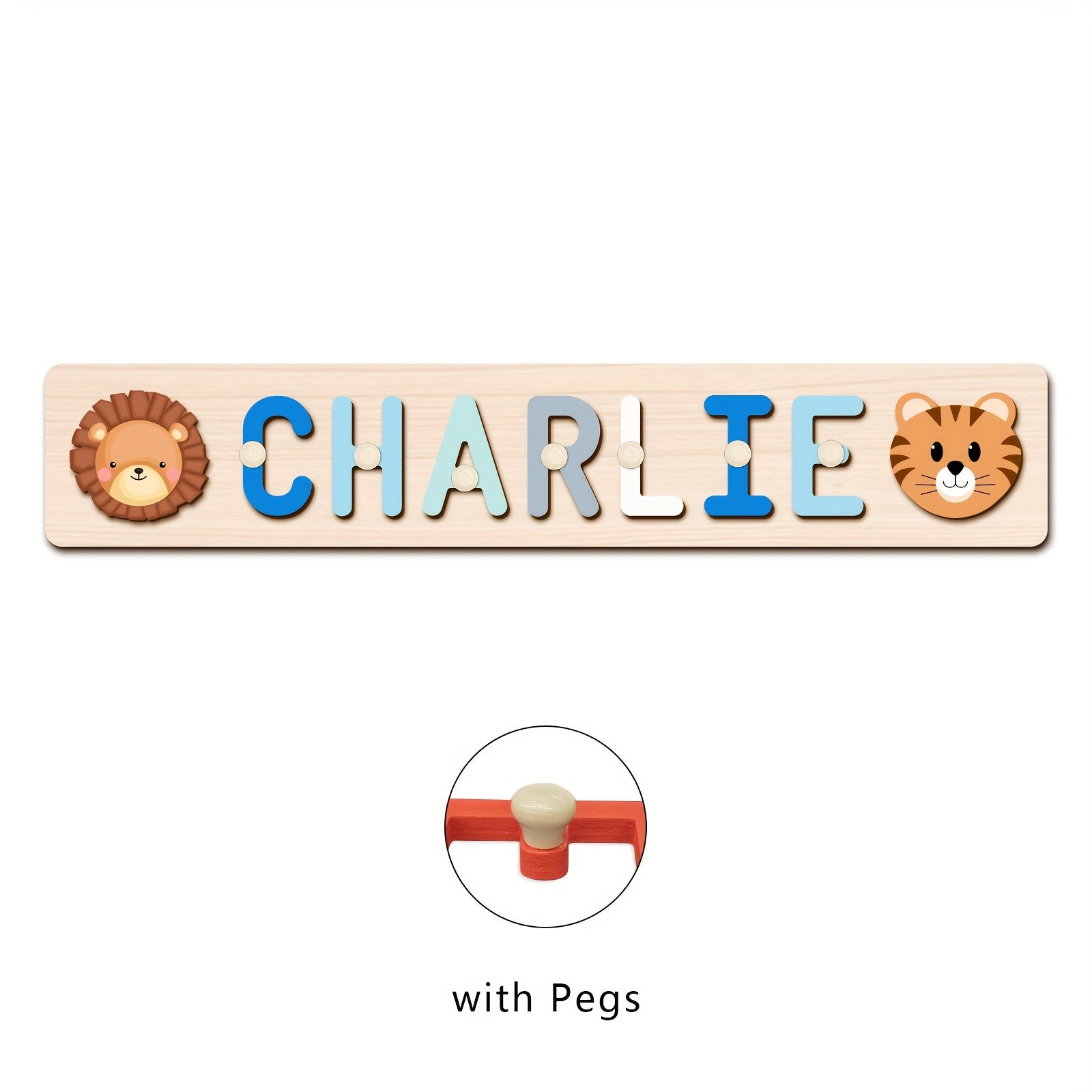 Name Puzzle, Baby-Blue Color Personalized Name Puzzle With 2 Elements, Early Learning Toys, Birthday Gifts, Toys