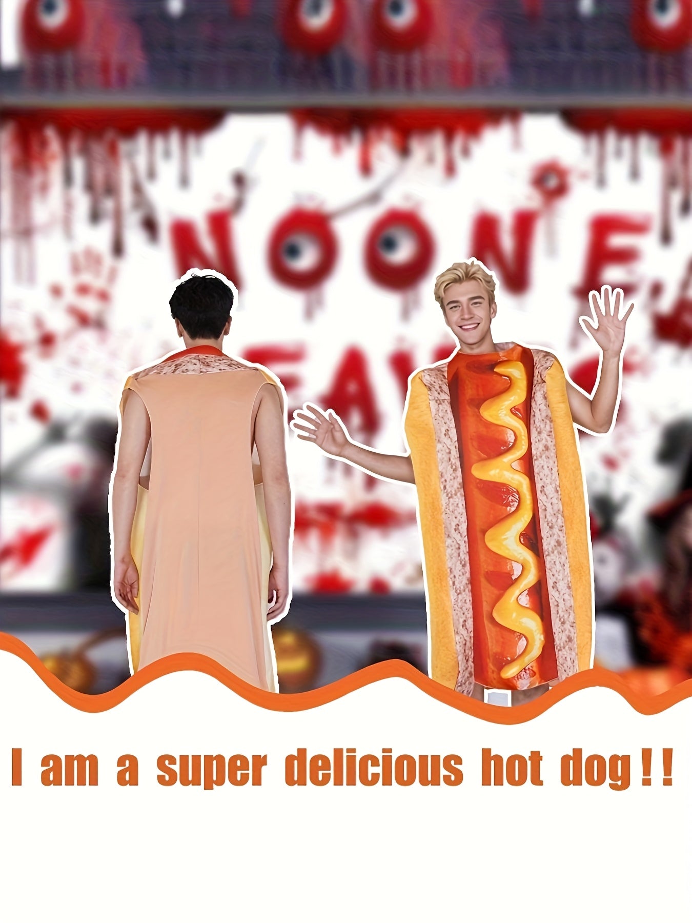 Adult Hot Dog Sponge Costume Set, Halloween Party Outfit, 3D Fun Design, Unisex Celebration Wear