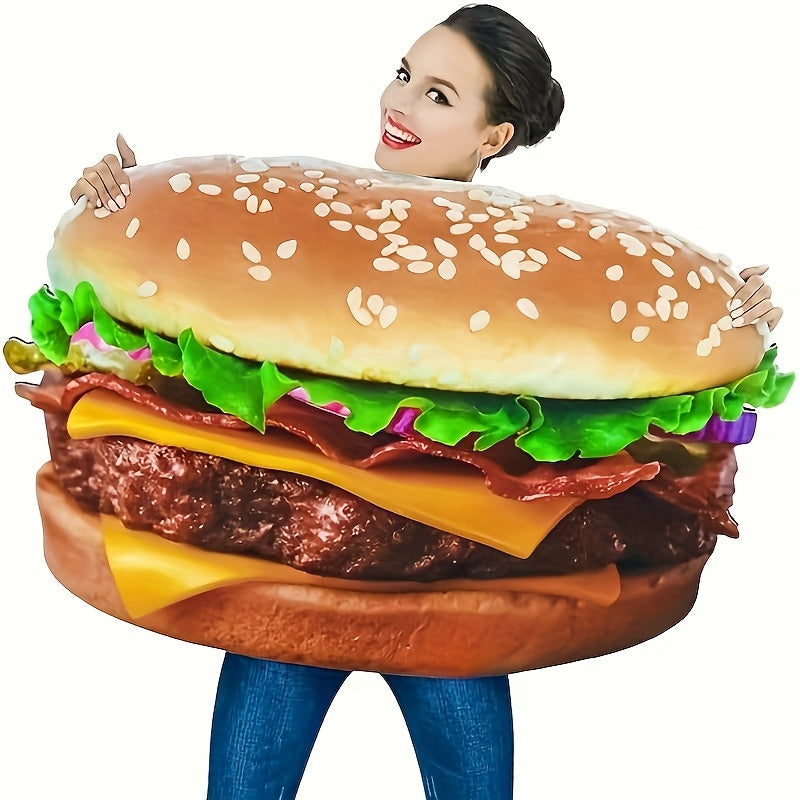 Adult Unisex Funny Hamburger Costume - Composite Sponge Material with Realistic Buns, Lettuce, Tomato, Cheese & Beef Patty - Comfortable & Easy-Wear for Halloween, Themed Parties, Carnivals - Cute Cartoonish Outfit for Men &