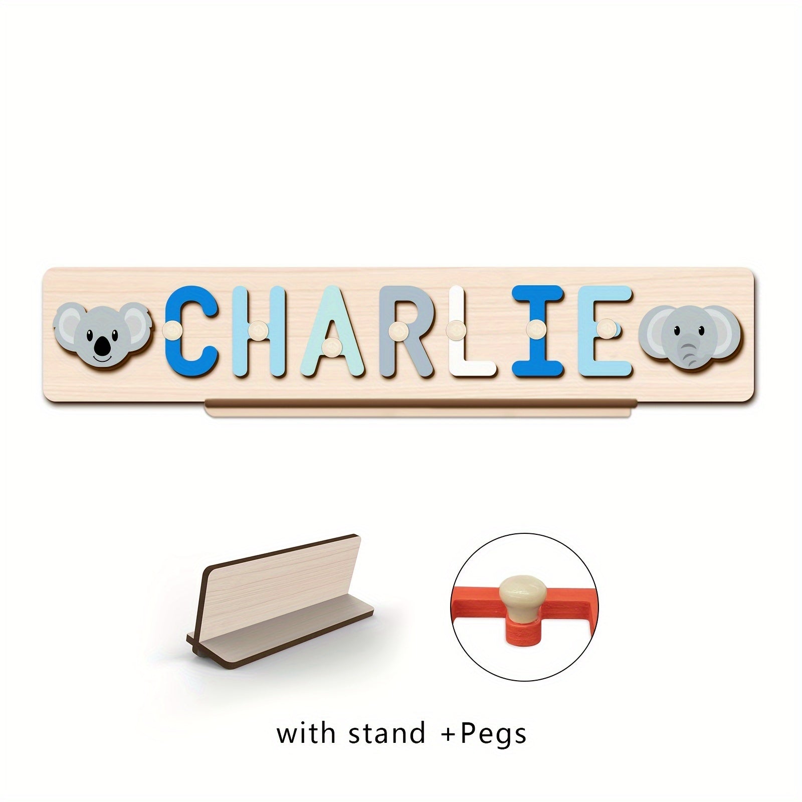 Name Puzzle, Baby-Blue Color Personalized Name Puzzle With 2 Elements, Early Learning Toys, Birthday Gifts, Toys