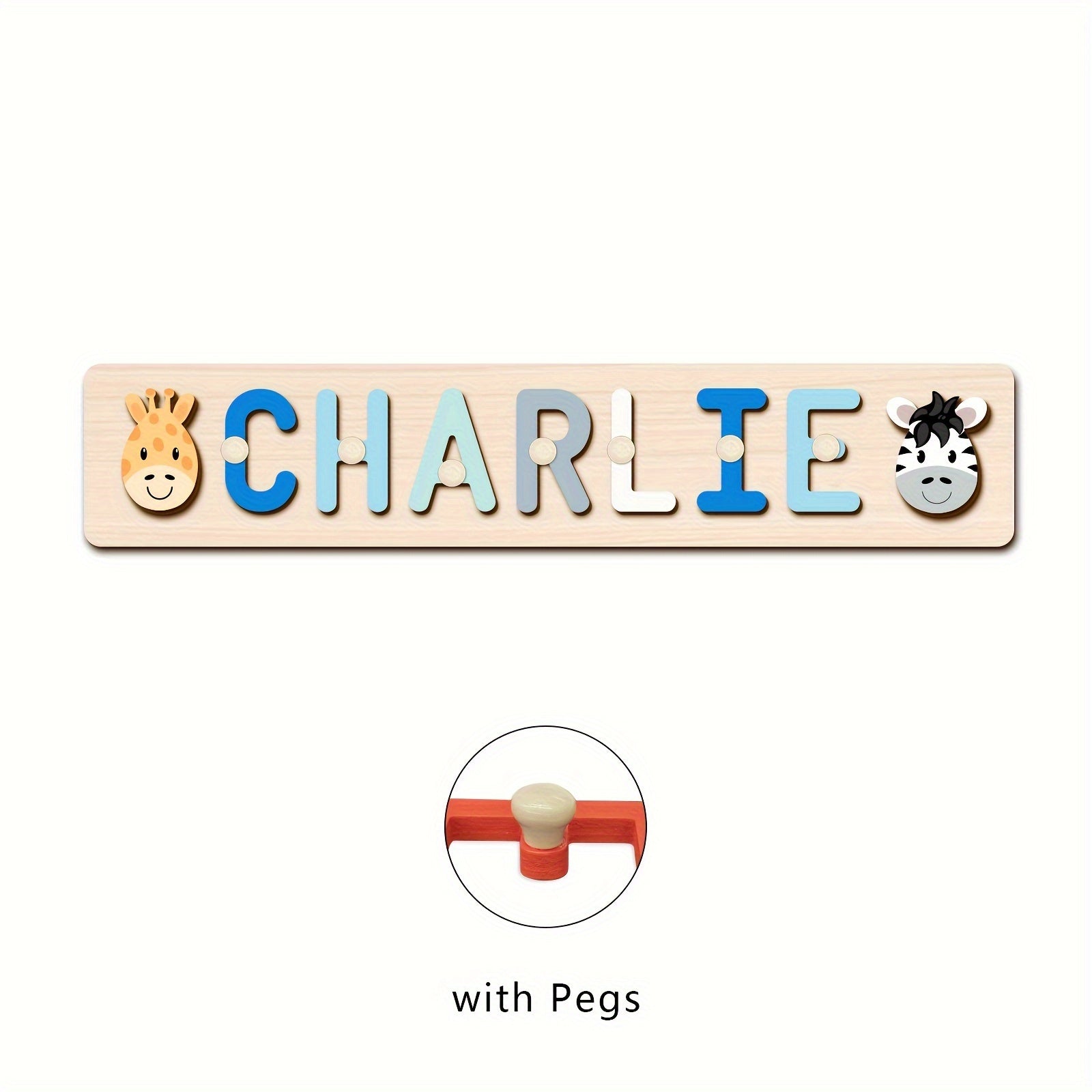 Name Puzzle, Baby-Blue Color Personalized Name Puzzle With 2 Elements, Early Learning Toys, Birthday Gifts, Toys