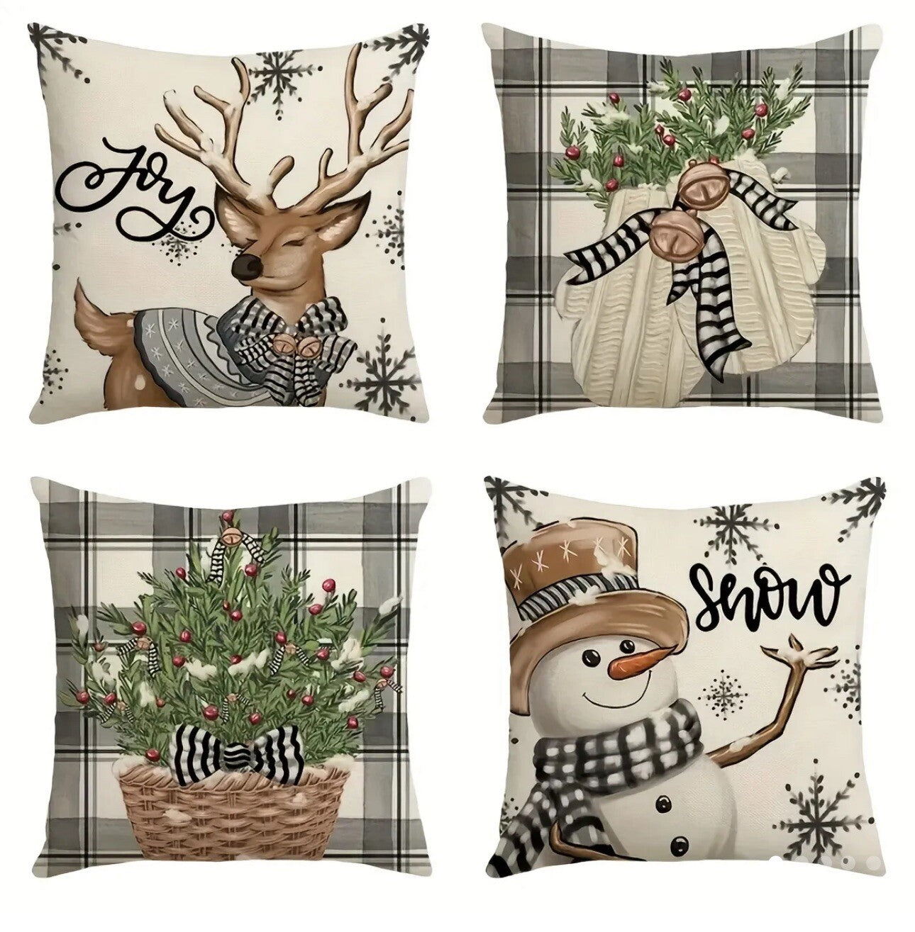 4pcs Christmas Tree Snowman Elk Santa Pillow Case Winter