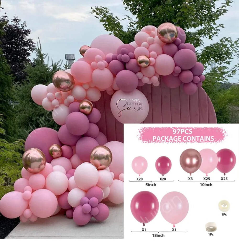 97 pcs Pink Balloon Garland Arch Kit Happy Birthday Party Decor - Baby shower