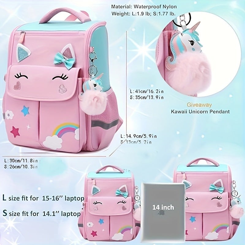 3pc Set Backpack With Lunch Bagx, Kawaii Unicorn Daypack, Cute Cartoon