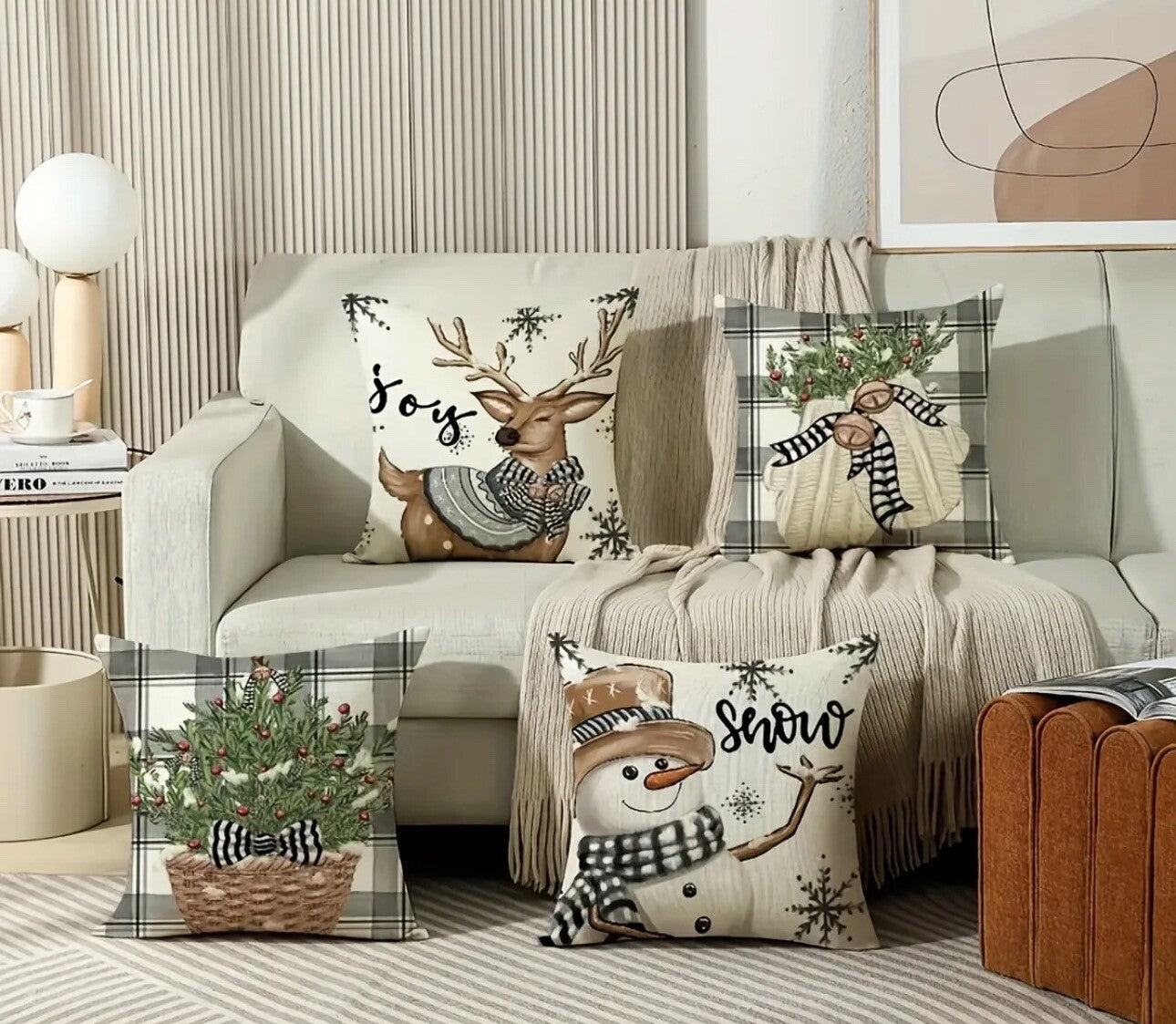 4pcs Christmas Tree Snowman Elk Santa Pillow Case Winter