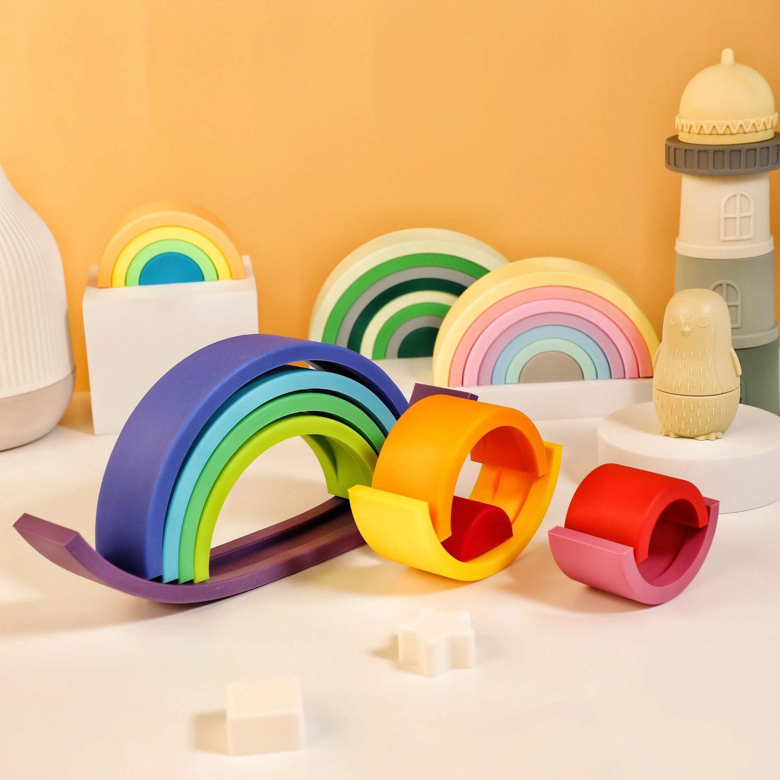 1 Set Baby Rainbow Colors Silicone Stacking Montessori Creative Toys - BPA Free
