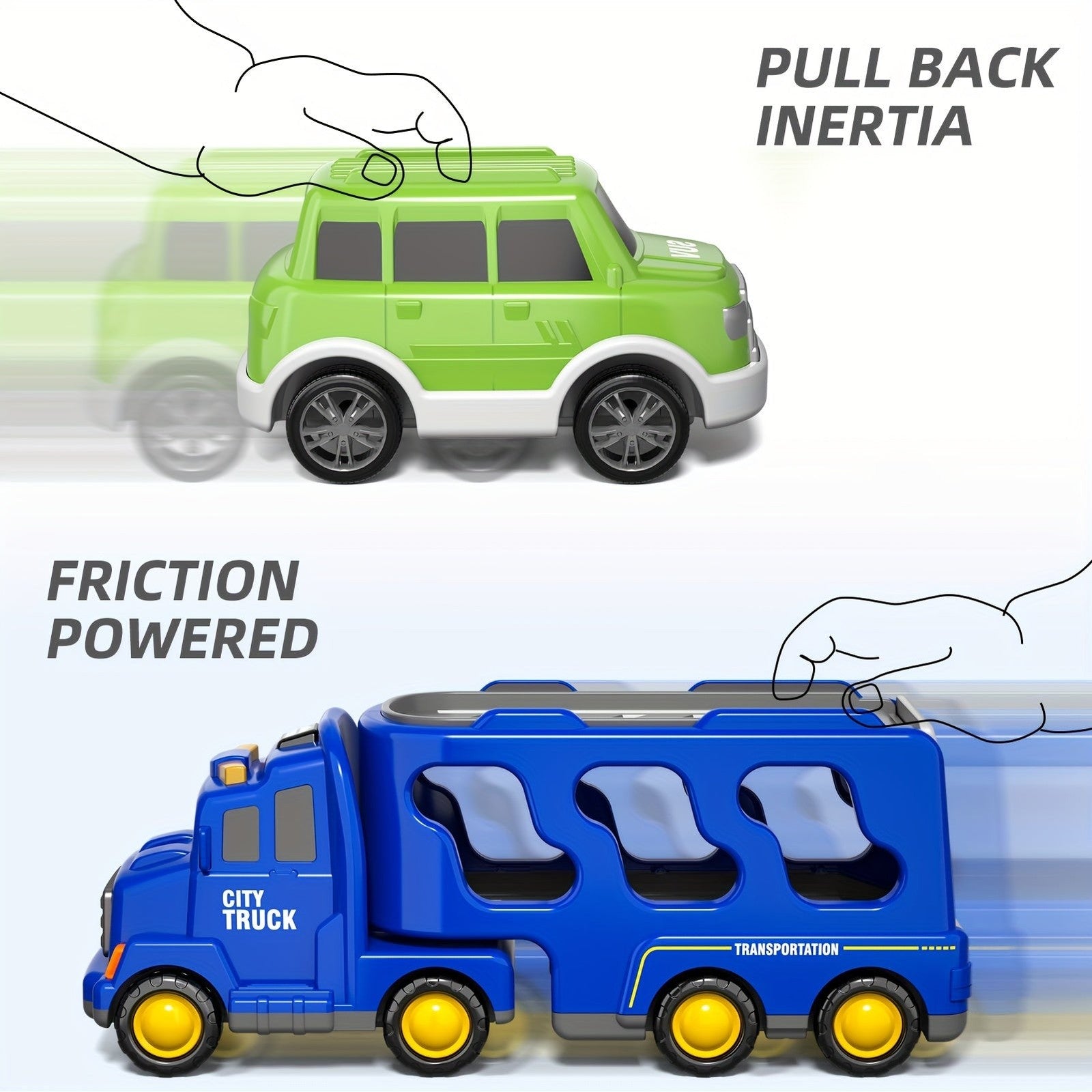 5-in-1 City Truck & Car Toys for Toddlers 3-5 Years Old - Friction-Powered with
