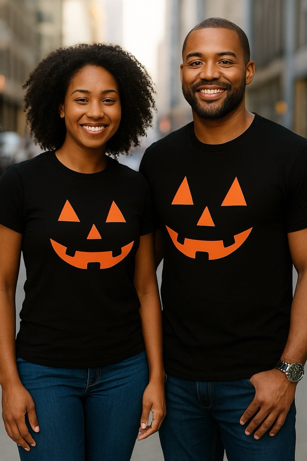 Pumpkin T-shirt For Halloween- Unisex - Black - Cotton