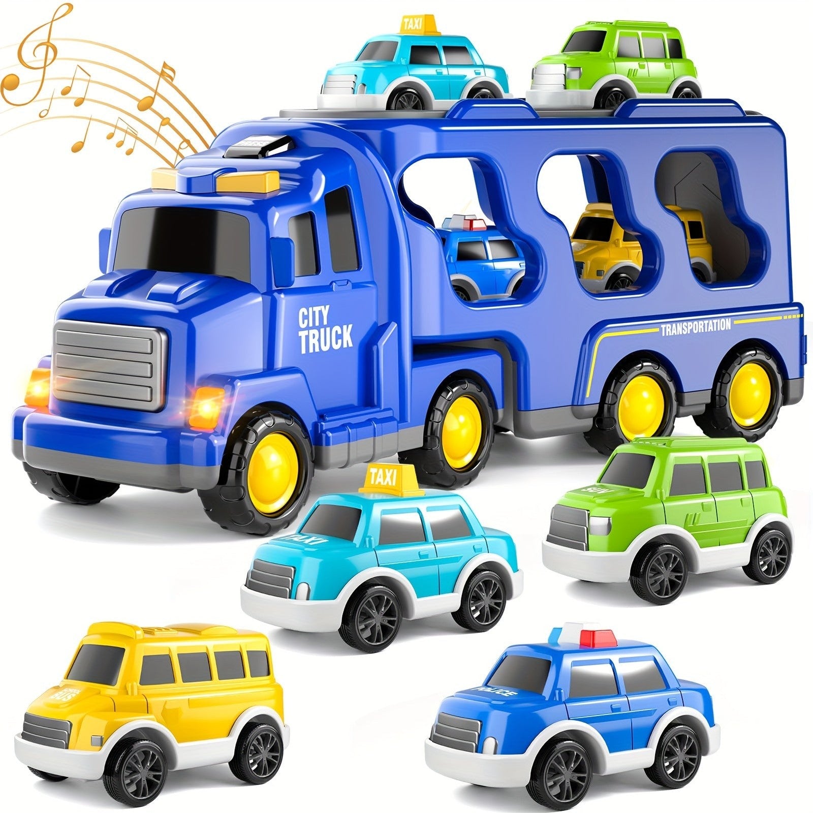 5-in-1 City Truck & Car Toys for Toddlers 3-5 Years Old - Friction-Powered with