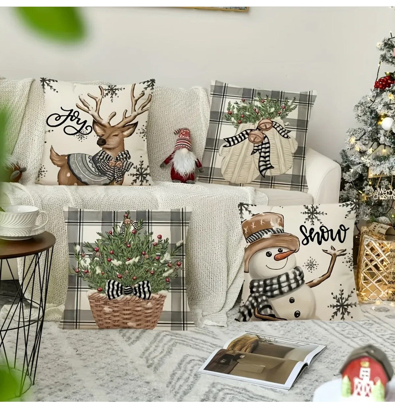 4pcs Christmas Tree Snowman Elk Santa Pillow Case Winter