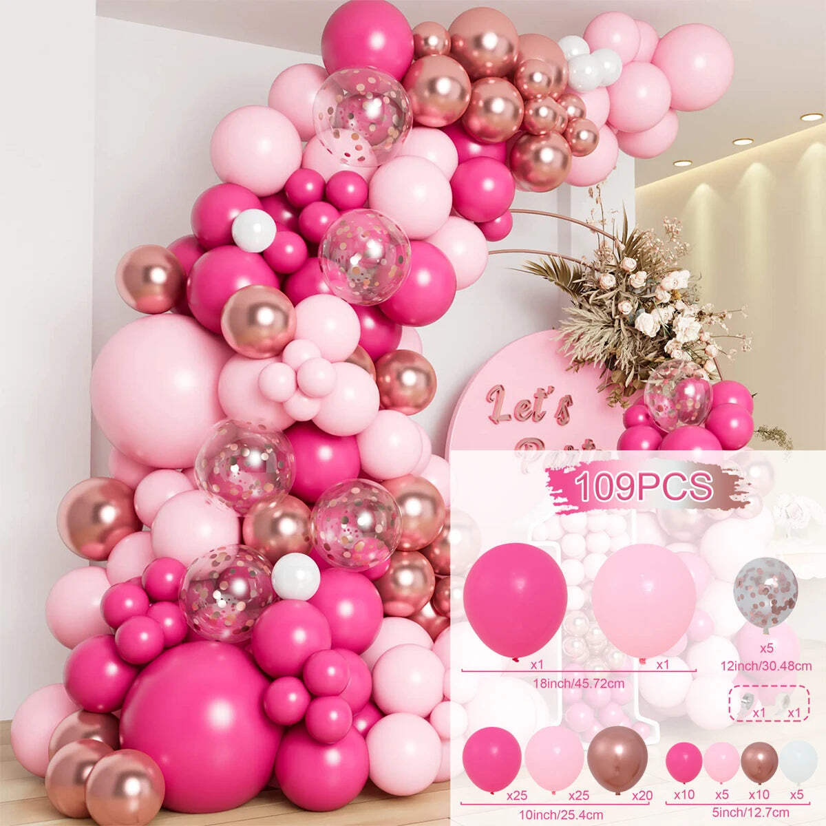 97 pcs Pink Balloon Garland Arch Kit Happy Birthday Party Decor - Baby shower