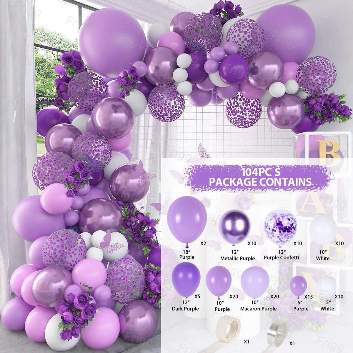 109 pcs Purple Butterfly Balloons Garland Arch Kit Latex Balloon Birthday Party