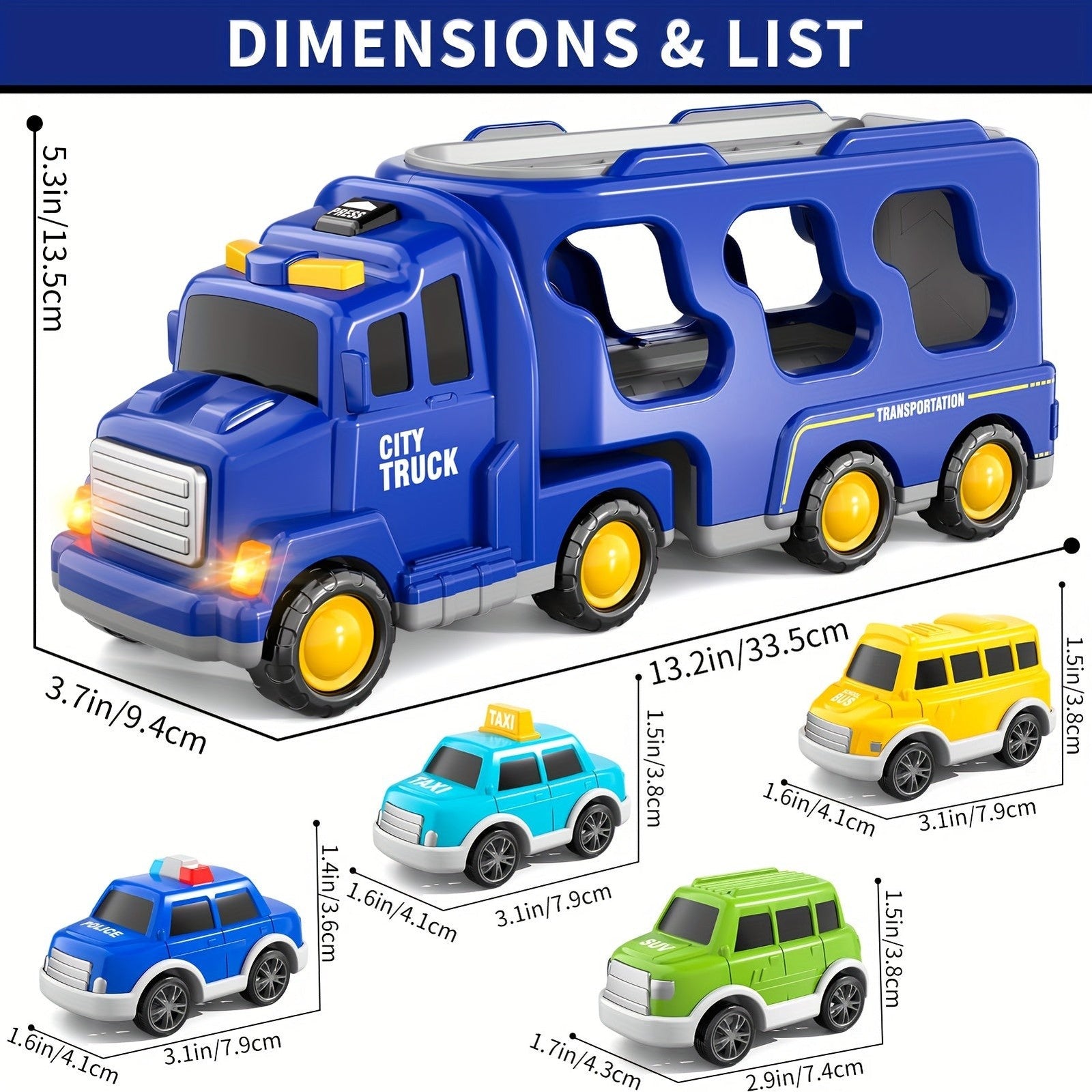 5-in-1 City Truck & Car Toys for Toddlers 3-5 Years Old - Friction-Powered with