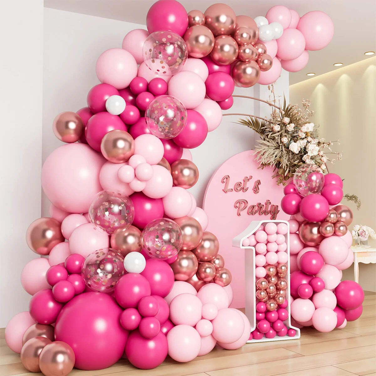 97 pcs Pink Balloon Garland Arch Kit Happy Birthday Party Decor - Baby shower