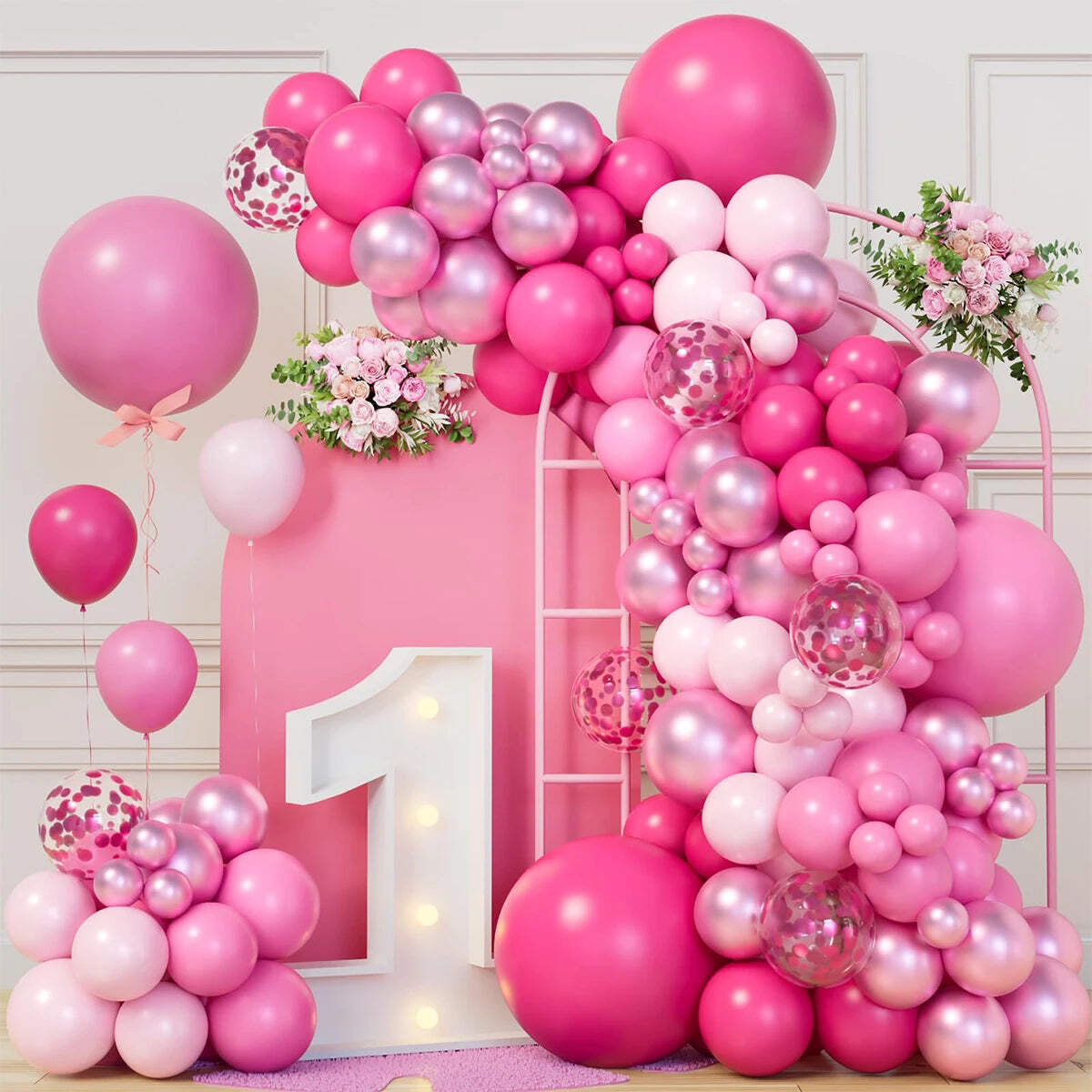 97 pcs Pink Balloon Garland Arch Kit Happy Birthday Party Decor - Baby shower