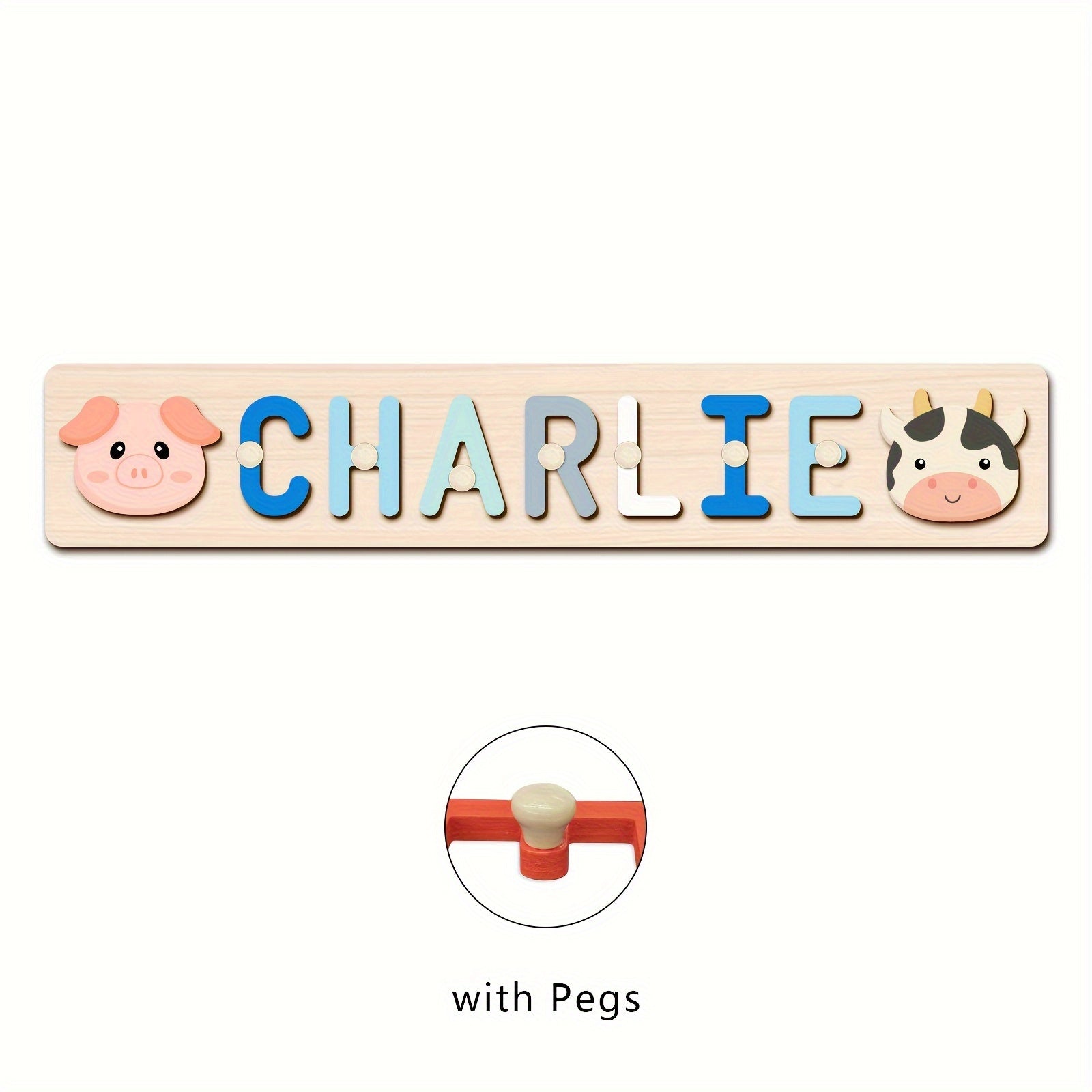 Name Puzzle, Baby-Blue Color Personalized Name Puzzle With 2 Elements, Early Learning Toys, Birthday Gifts, Toys