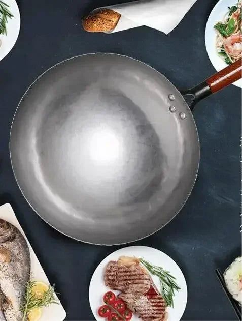 Healthy non-stick Chinese traditional wok iron pot handmade large wooden handle pan gas stove pan kitchen cookware iron pot