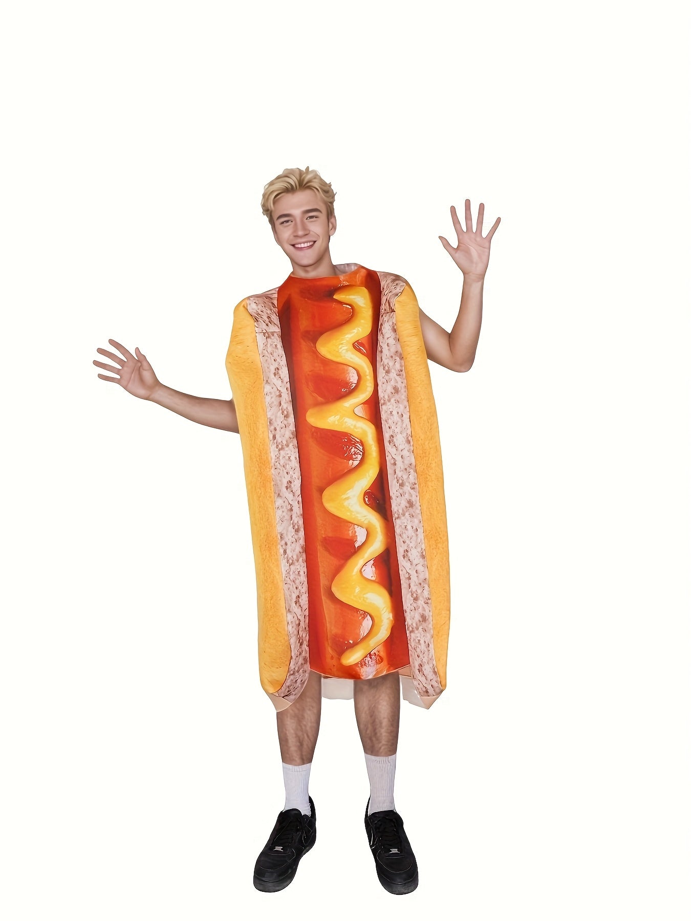 Adult Hot Dog Sponge Costume Set, Halloween Party Outfit, 3D Fun Design, Unisex Celebration Wear