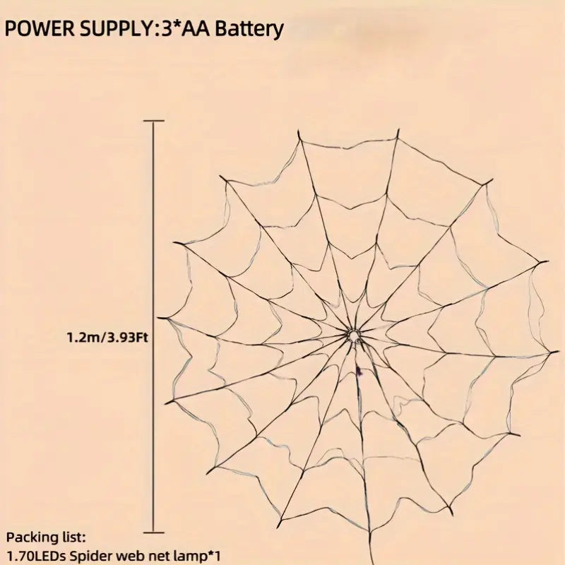 [Halloween Spider Web Light] 70 LEDs Halloween Spider Web Light Decoration, Battery Operated with Polished Metal Finish, 8 Lighting Modes, Novel Lighting Fixtures, Rope Lamps