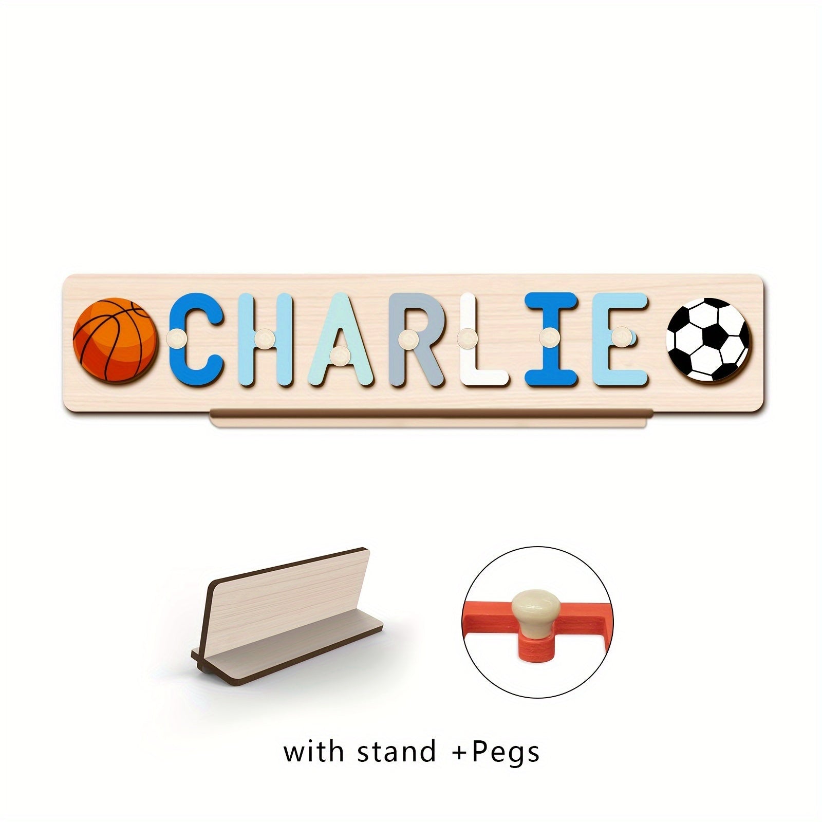 Name Puzzle, Baby-Blue Color Personalized Name Puzzle With 2 Elements, Early Learning Toys, Birthday Gifts, Toys