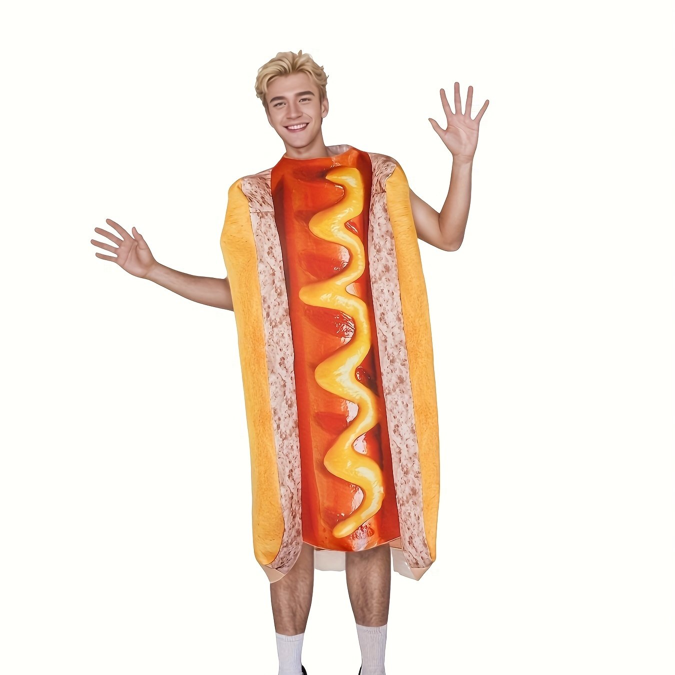 Adult Hot Dog Sponge Costume Set, Halloween Party Outfit, 3D Fun Design, Unisex Celebration Wear