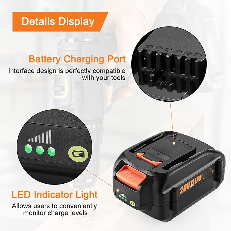 Rechargeable Battery - 20V 8000mAh High-Output Battery for Worx 20VPowerShare Battery Model WA3520 WA3525 WA3575 WG151s WG155s WG251s WG255s WG540s WG545s WG890 WG891