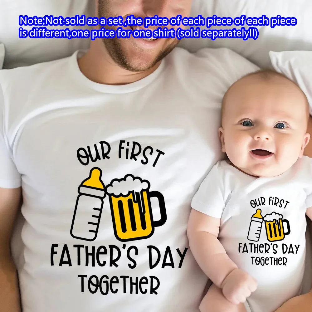 Infant's Our First Father's Day Together Outfit -  Letter Print Family Matching Set