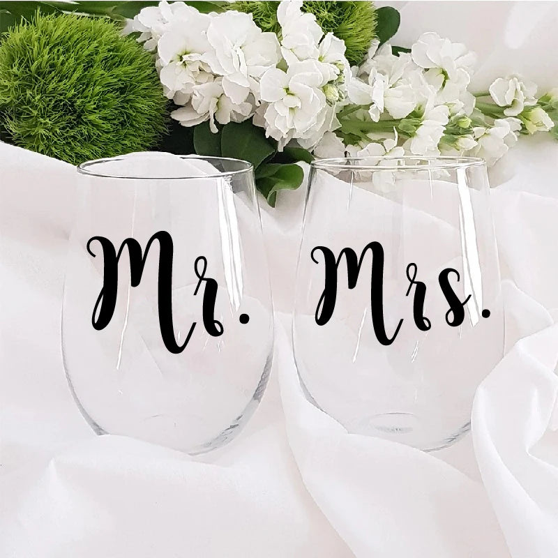 Mr and Mrs Wine Glasses Vinyl Sticker Decals Newlyweds Engagement Wedding Gift Champagne Glass Vinyl Decal Wedding Party Decor