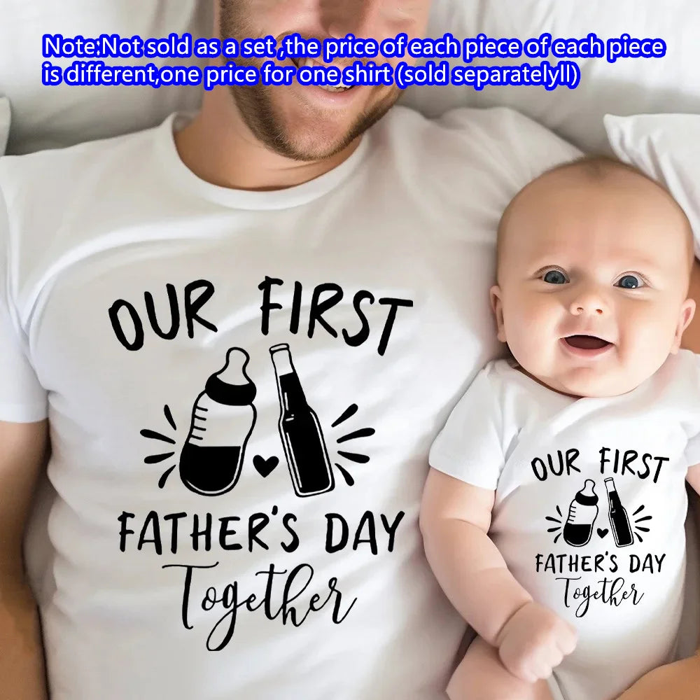Infant's Our First Father's Day Together Outfit -  Letter Print Family Matching Set