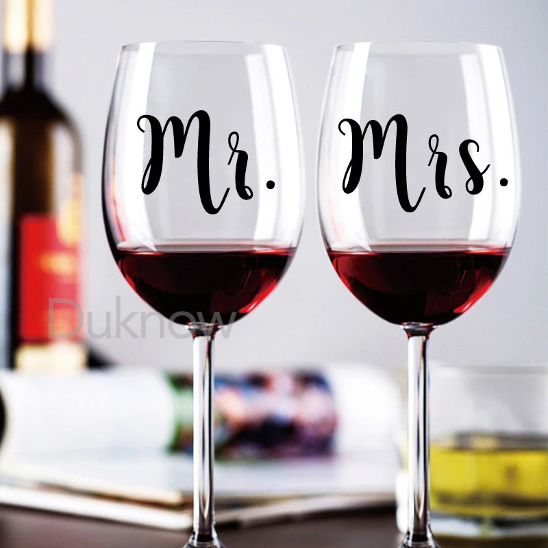 Mr and Mrs Wine Glasses Vinyl Sticker Decals Newlyweds Engagement Wedding Gift Champagne Glass Vinyl Decal Wedding Party Decor