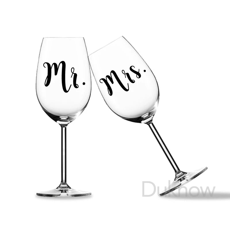 Mr and Mrs Wine Glasses Vinyl Sticker Decals Newlyweds Engagement Wedding Gift Champagne Glass Vinyl Decal Wedding Party Decor