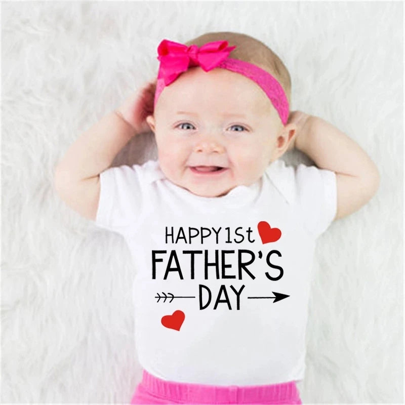 Funny Happy 1st Father's Day Newborn Baby Onesie - Cotton Summer
