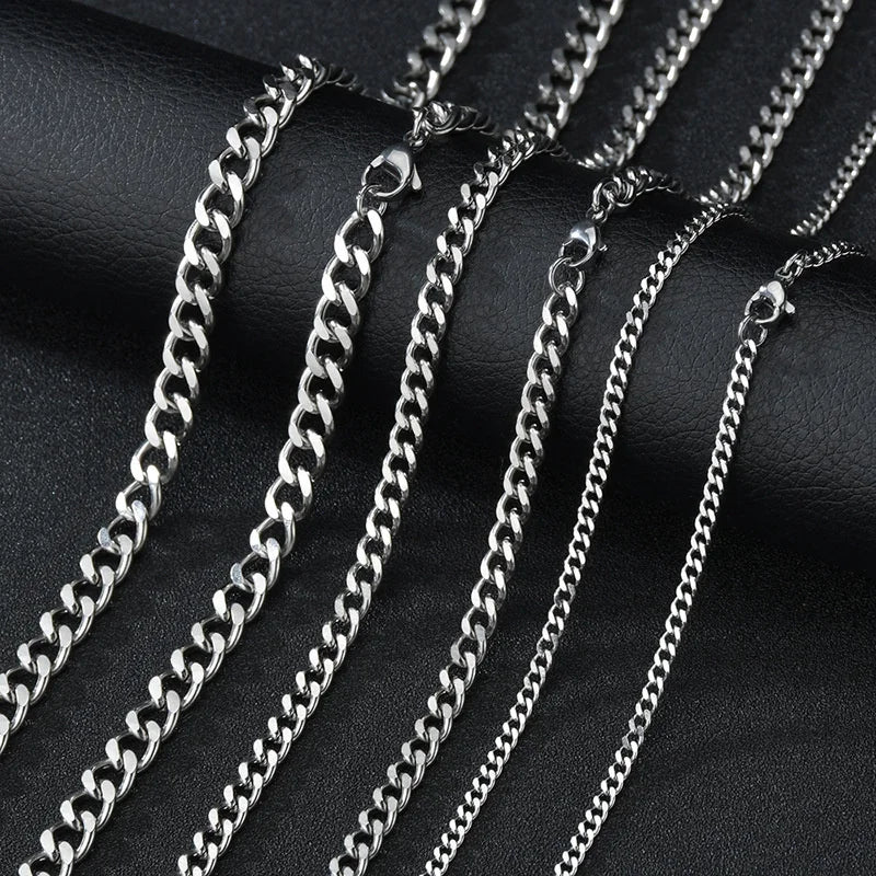 Stainless Steel 3,5,7mm Curb Cuban Necklaces For Men Women Black Gold Color Link Chain Chokers Solid Metal Jewelry