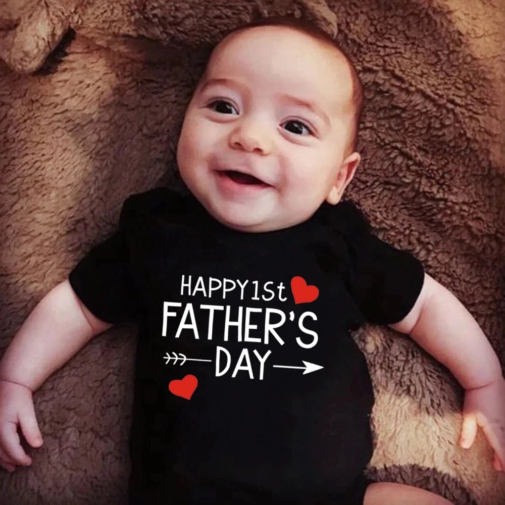 Funny Happy 1st Father's Day Newborn Baby Onesie - Cotton Summer