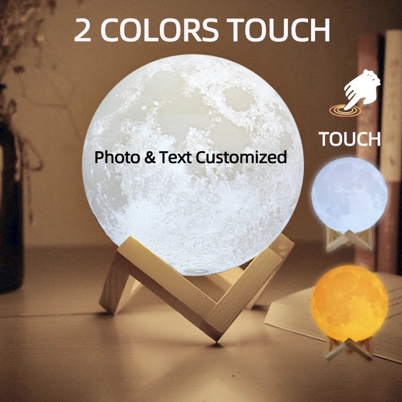 3D Printing Moon Lamp Personalized Photo Text Customized Night Light USB Rechargeable Birthday Mother Day Valentine's Lunar Gift