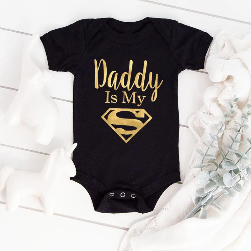 Baby Onesie - Newborn Baby Boys or Girls - Gold on Black - Daddy Is My Hero