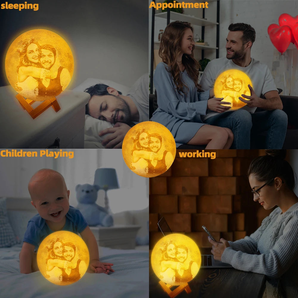 3D Printing Moon Lamp Personalized Photo Text Customized Night Light USB Rechargeable Birthday Mother Day Valentine's Lunar Gift