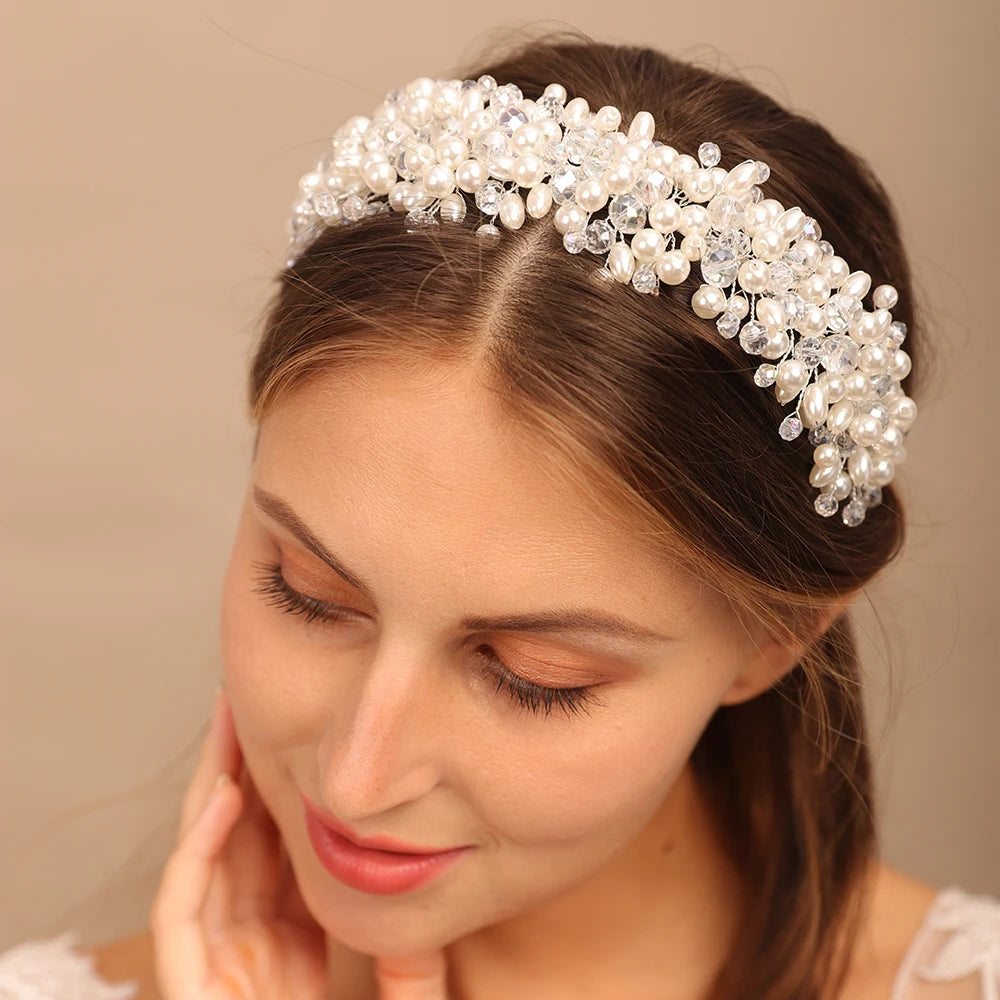 Bridal Tiara Headwear Pearl Crown Princess Wedding Bridal Hiar Hoop Crystal headband Wedding Hair Jewelry Bridal Accessories