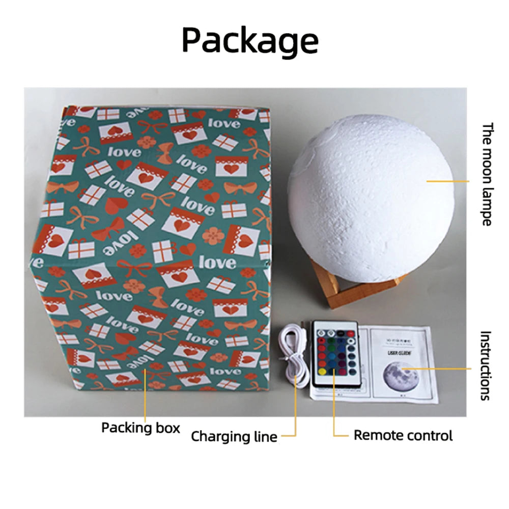 3D Printing Moon Lamp Personalized Photo Text Customized Night Light USB Rechargeable Birthday Mother Day Valentine's Lunar Gift