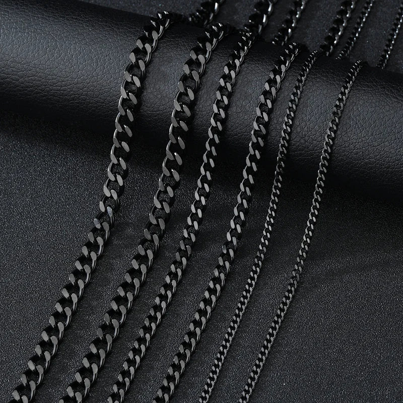 Stainless Steel 3,5,7mm Curb Cuban Necklaces For Men Women Black Gold Color Link Chain Chokers Solid Metal Jewelry